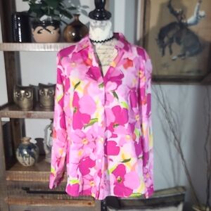 Foxcroft Beautiful Pink and Green Floral Shirt